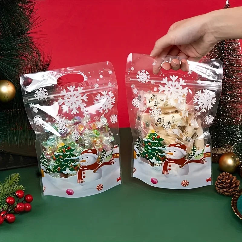 50pcs/Set Happy New Year Christmas Bread Packaging Bags Hnadle Santa Claus Toast Supplies For Home Handmade Gift Bags