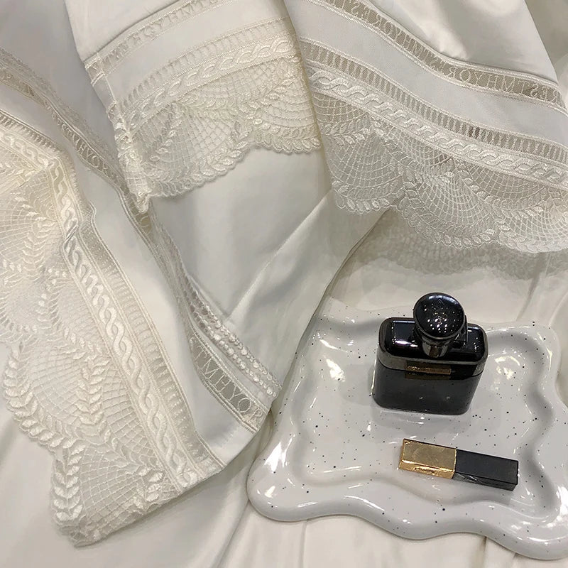 DecorBites™ Lace Ruffle Bedding Set, 1000TC Egyptian Cotton, Luxury Princess Style