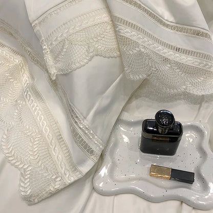 DecorBites™ Lace Ruffle Bedding Set, 1000TC Egyptian Cotton, Luxury Princess Style