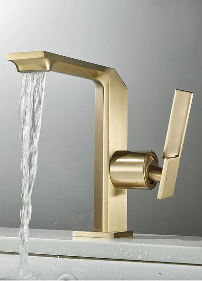 DecorBites™ Brush Gold Basin Faucet: Solid Brass Bathroom Mixer Tap, Single Handle Deck Mounted