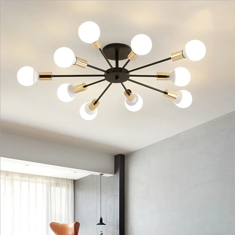 Lámpara de techo tipo araña Sputnik de hierro forjado industrial DecorBites™ con LED E27 para iluminación del hogar