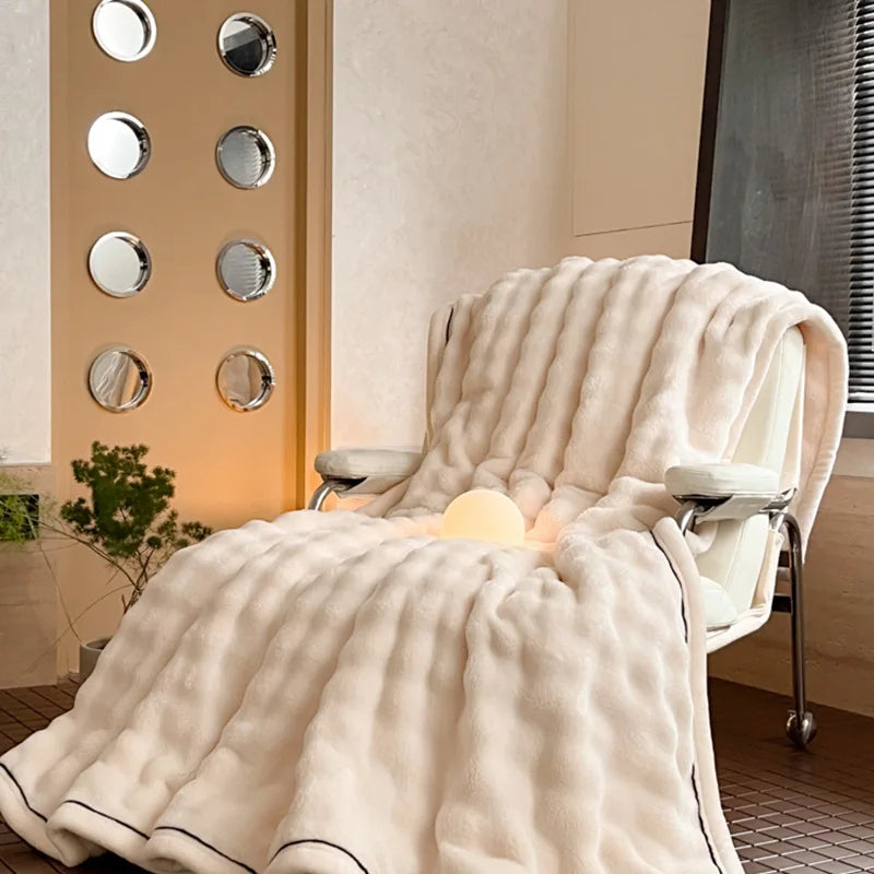 DecorBites™ Cozy Bubble Faux Rabbit Fur Blanket: Warm Sofa & Bed Cover for All Seasons