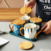 Porcelain Japanese Mug Set With Spoon And Lid