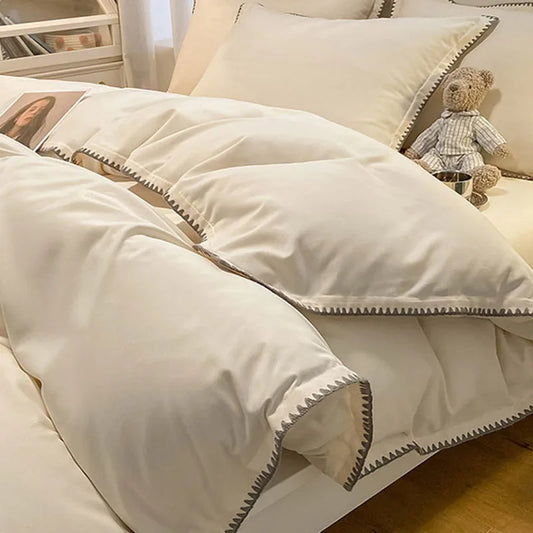 Juego de cama DecorBites™ Cozy Shell Edges: Edredón suave y sábana ajustable para otoño/invierno