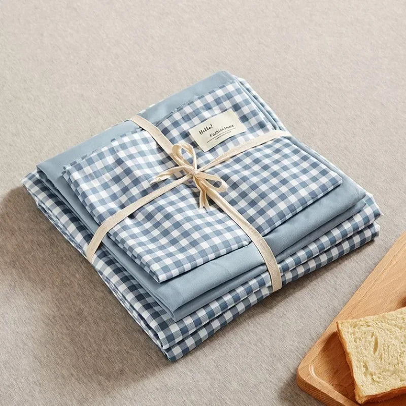 DecorBites™ Japanese Grid Print Bed Set in Washed Cotton for Summer Comfort