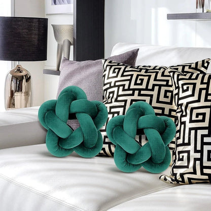 Cojín lumbar anudado DecorBites™ Green Star - Cojín decorativo relleno hecho a mano