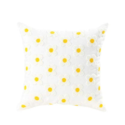 DecorBites™ Daisy Flora Embroidered Cushion Cover - Home Decor Yellow Blue Flowers