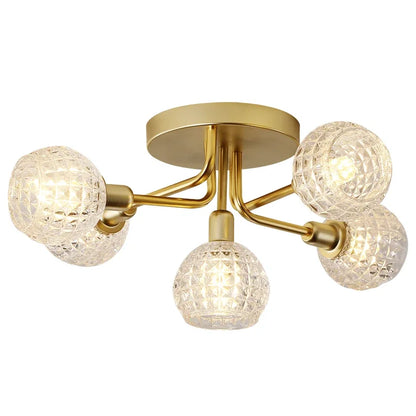 DecorBites™ Gold Glass Ceiling Lamp. Modern Round Corrugated Design for Bedroom, Living Room, Cloakroom.