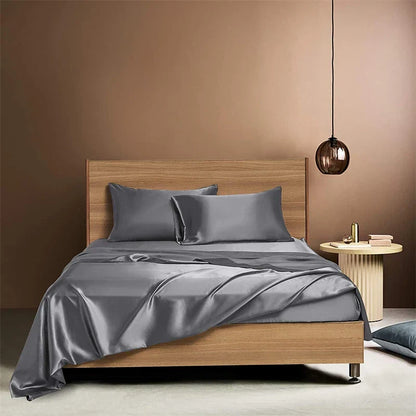 Decobites Satin Bed Sheet Set for Luxury High-End King Queen Twin Full Size Bed