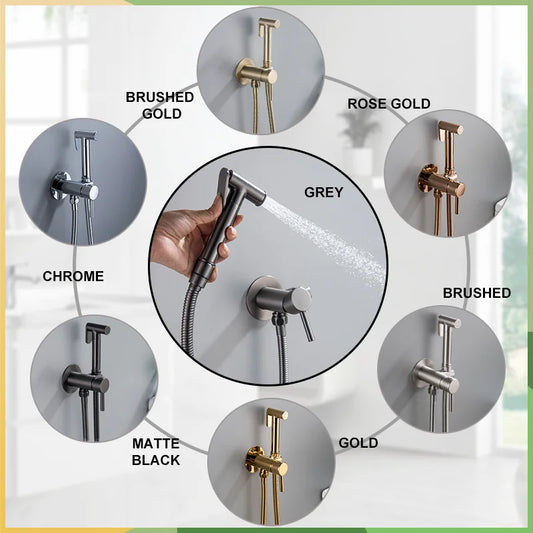 DecorBites™ Brass Bidet Spray: Gold/Black, Hot/Cold Mixer Valve, Bathroom Shattaf Sprayer