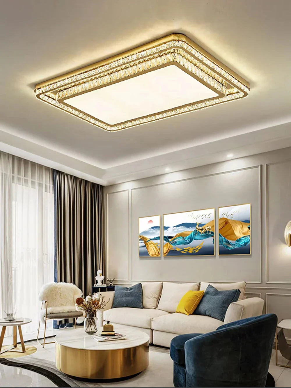 DecorBites™ Crystal LED Ceiling Chandelier - Luxe Rectangular Design for Stylish Home Decor