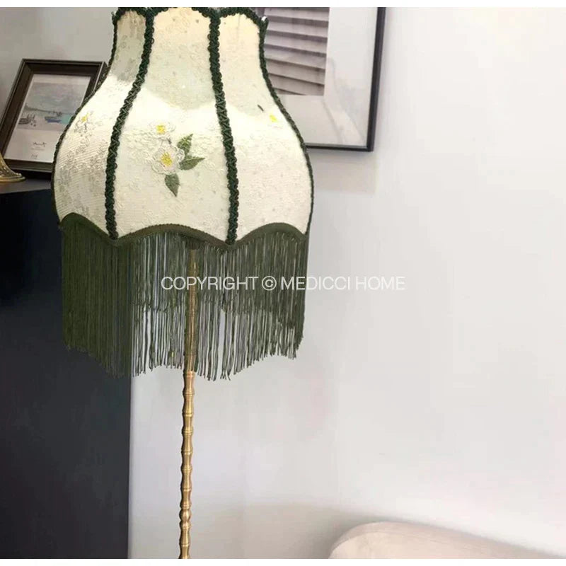 Decorbites™ Pantalla de Lámpara de Campana en Jacquard de Flor de Camelia Japonesa con Borlas