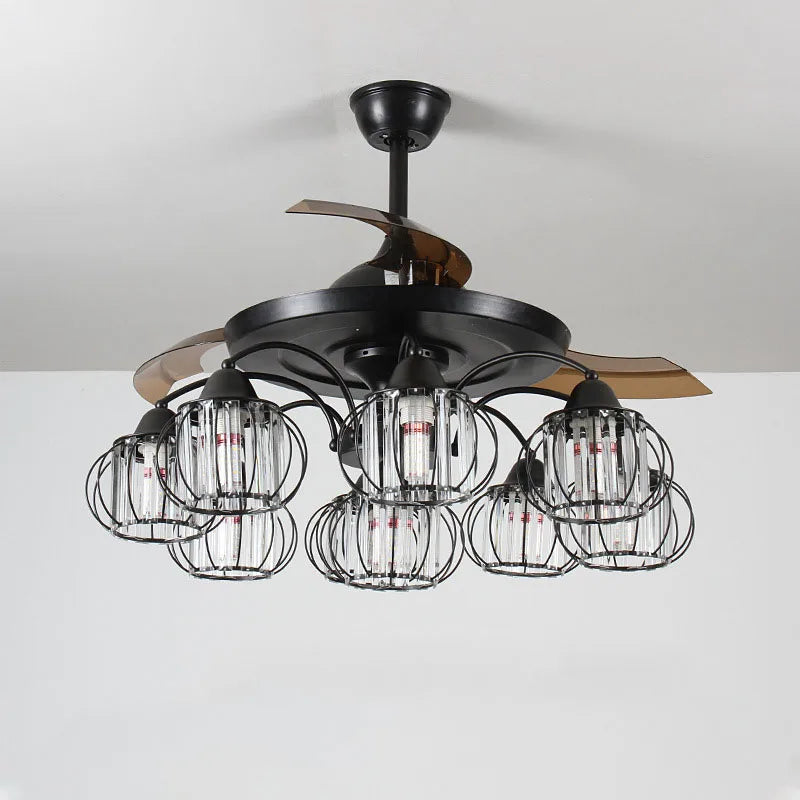 DecorBites™ Black Crystal LED Ceiling Fan Chandelier, 6/9 Heads, Remote Control, Reverse Motor