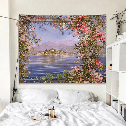 Decobites Rose Garden Tapestry Retro Oil Painting Wall Cloth for Bedroom Decor