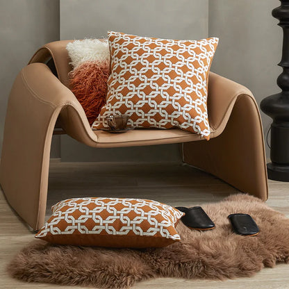 DecorBites™ Brown Coffee Geometric Jacquard Cushion Cover: High Precision & Light Luxury Modern Pillow Case for Home Decor