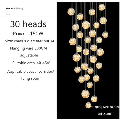 DecorBites™ LED Glass Ball Chandelier for Duplex Villa Living Room
