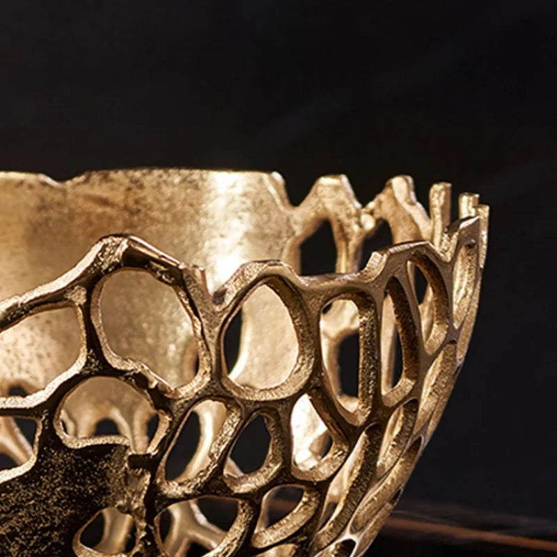 DecorBites™ Gold Coralline Fruit Tray: Stylish Home Decor & Desktop Storage