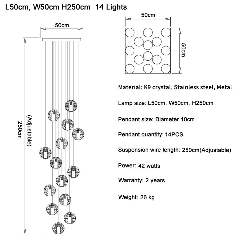 Lámpara colgante LED tipo araña DecorBites™ con forma de bola de cristal para sala de estar, cocina, escalera y salón.
