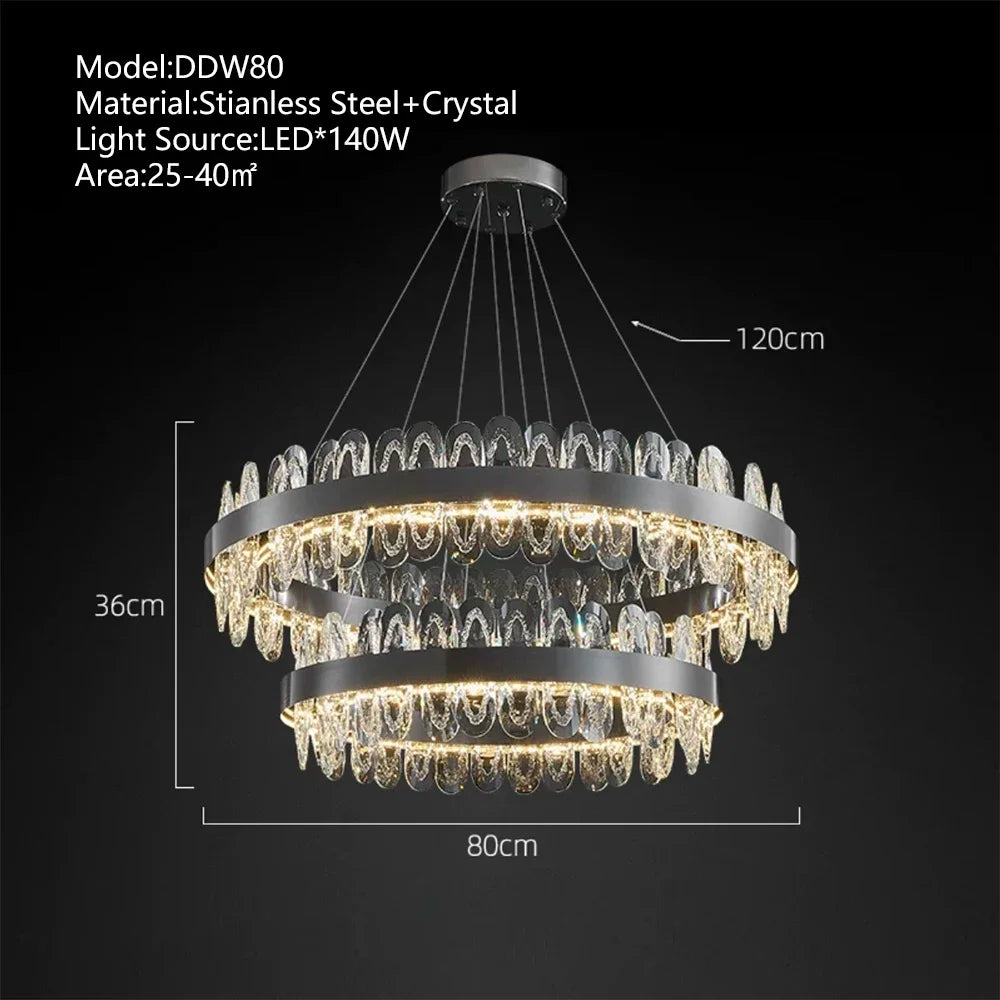 DecorBites™ Crystal LED Chandelier: Modern Luxury Interior Pendant Light for Living Room