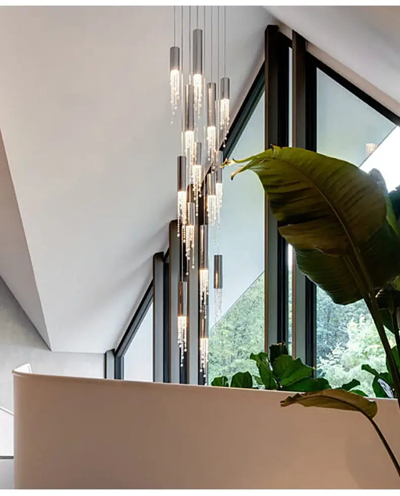 DecorBites™ Luxury Chrome Crystal LED Chandelier for Staircase