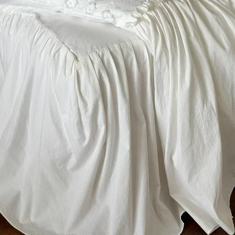 Decobites Pleat Cotton Bedding Set White King Queen Twin Double Duvet Cover