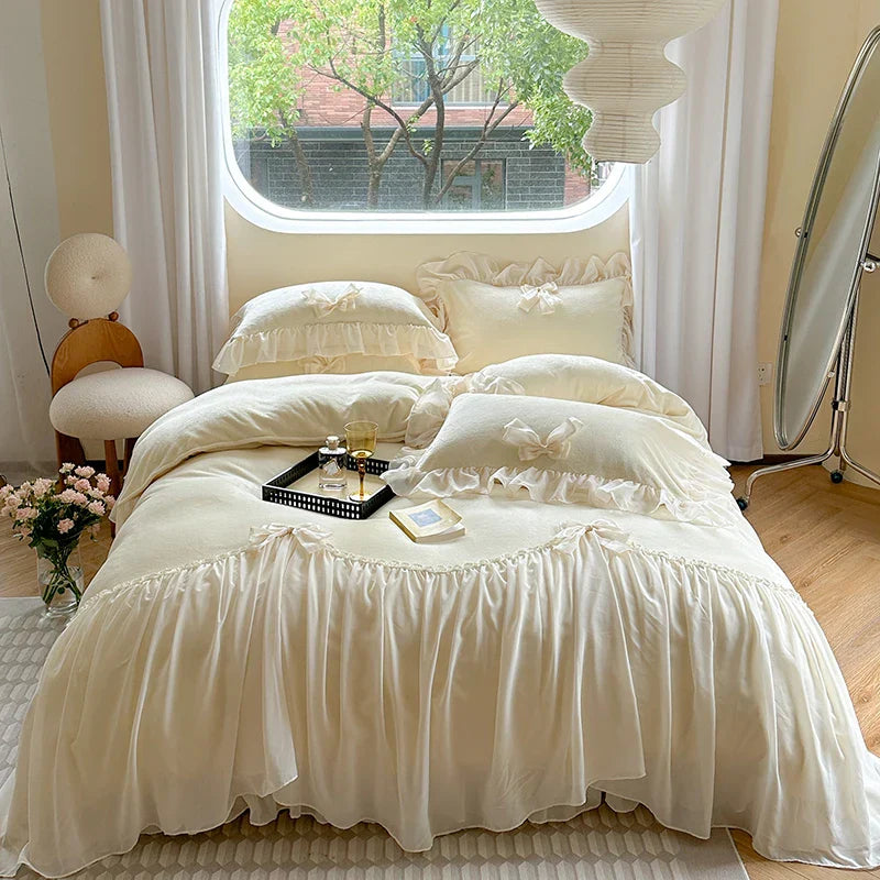 DecorBites™ French Princess Lace Ruffles Bedding Set with Velvet Duvet Cover