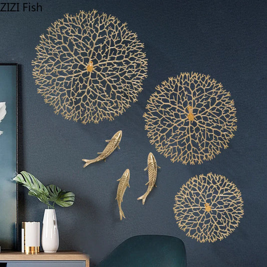 DecorBites™ Gold Coral Carp Lotus Leaf Fish Wall Decor Ornaments