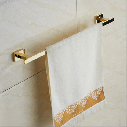 DecorBites™ Gold Brass Bathroom Hardware 4-Piece Set: Towel Bar, Towel Ring, Toilet Paper Holder, Robe Hook