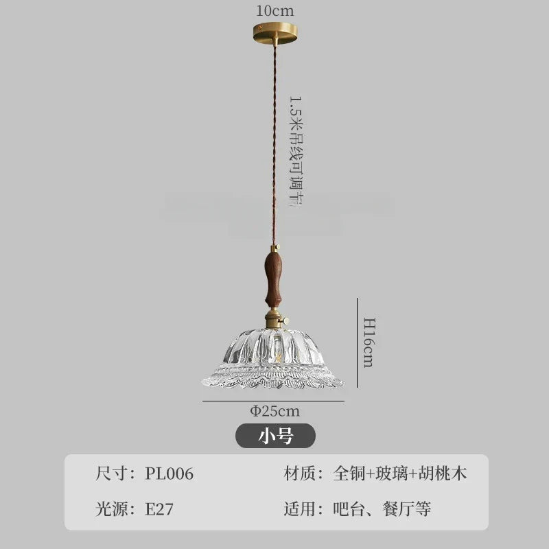 DecorBites™ French Ins Walnut Brass Glass Pendant Lights LED E27 for Kitchen Island Restaurant