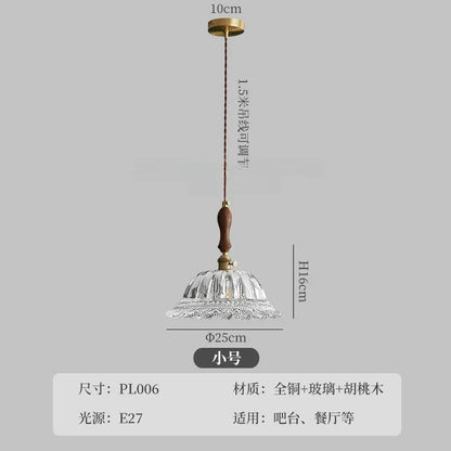 DecorBites™ French Ins Walnut Brass Glass Pendant Lights LED E27 for Kitchen Island Restaurant