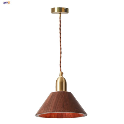 DecorBites™ LED Pendant Lamp: Japan Style, Copper Socket, Walnut Wood, Adjustable Hanging Light