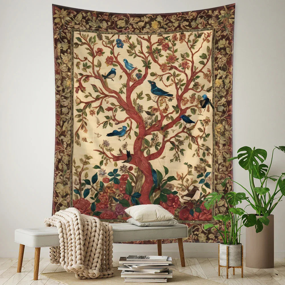 Decobites Flying Bird Tree of Life Tapestry Wall Hanging: Bohemian Abstract Hippie Decor