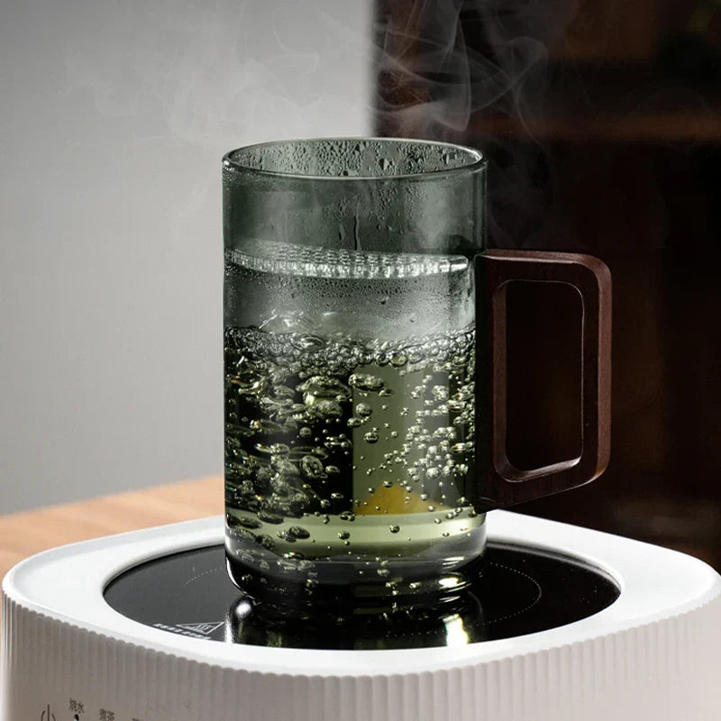 Juego de Tazas de Té de Vidrio Decorbites™ con Asa de Madera y Filtro Lunar