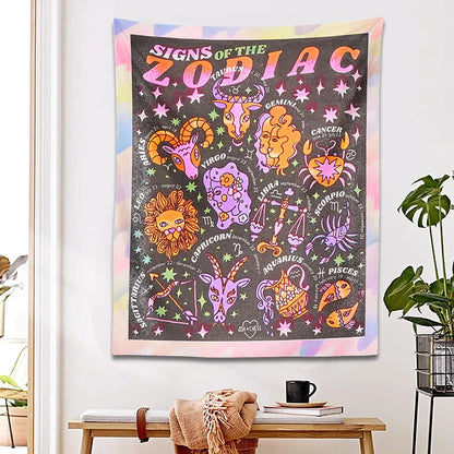 Decobites Zodiac Constellation Blanket: Celestial Starry Sky Wall Hanging & Throw