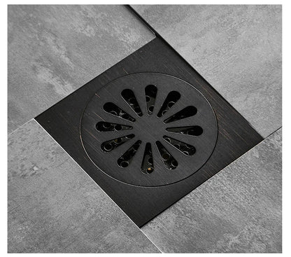 DecorBites™ Black Brass Shower Drain Strainer Floor Cover Square Art Carved Grate Basins SY-073R