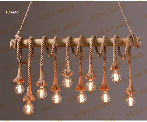 DecorBites™ Bamboo Hemp Rope Pendant Lights | Retro Restaurant Bar Decor Hanging Lamps