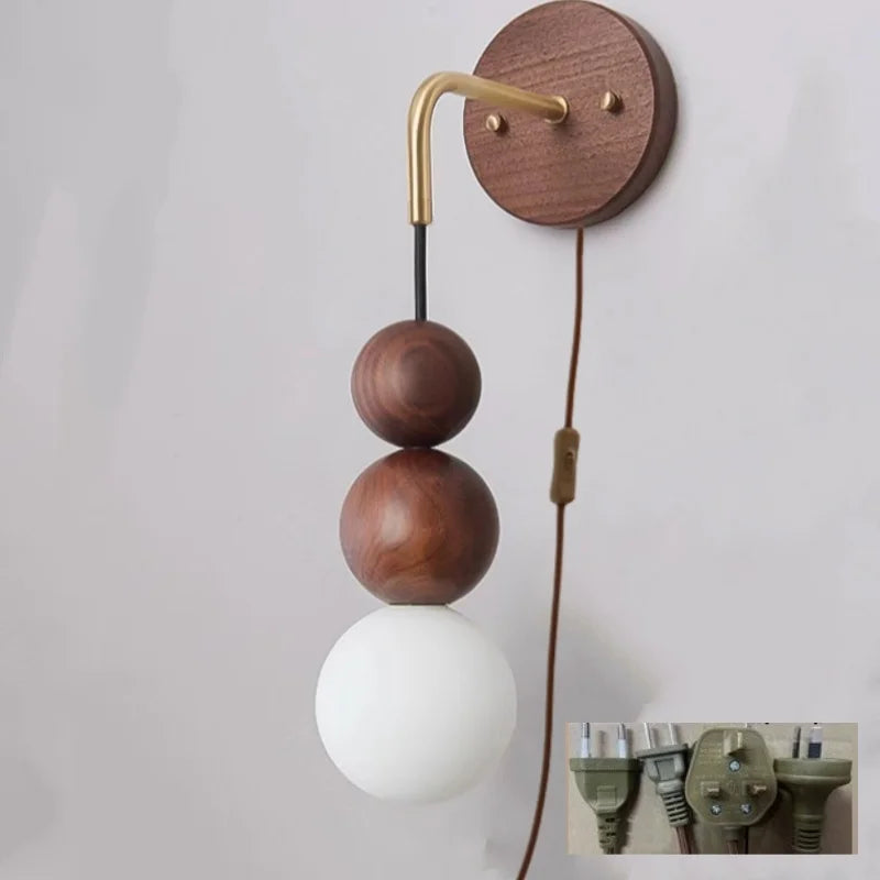 Lámpara de pared ajustable DecorBites™ de vidrio y madera para sala de estar y dormitorio