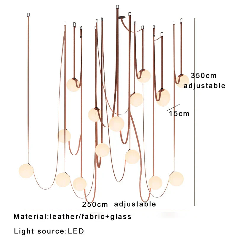 DecorBites™ Leather Glass Ball Pendant Light for Living Room, Adjustable Belt DIY Fixture