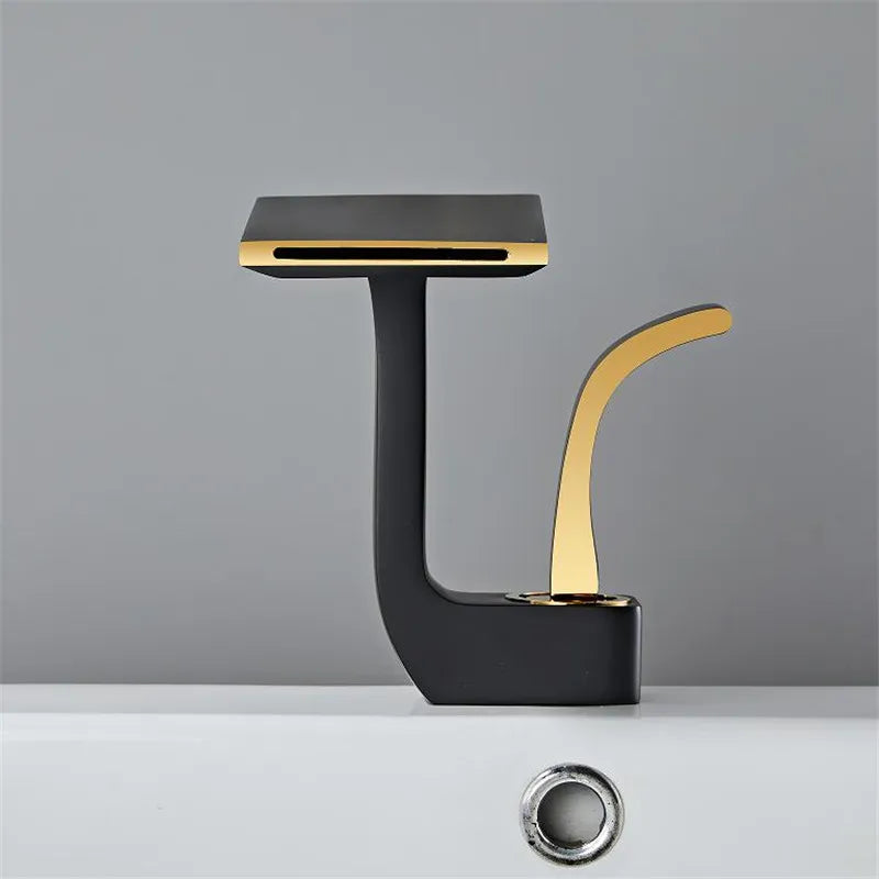 Decorbites™ Grifo de Lavabo de Latón Dorado y Negro para Baño Mezclador de Agua Fría y Caliente para Fregadero