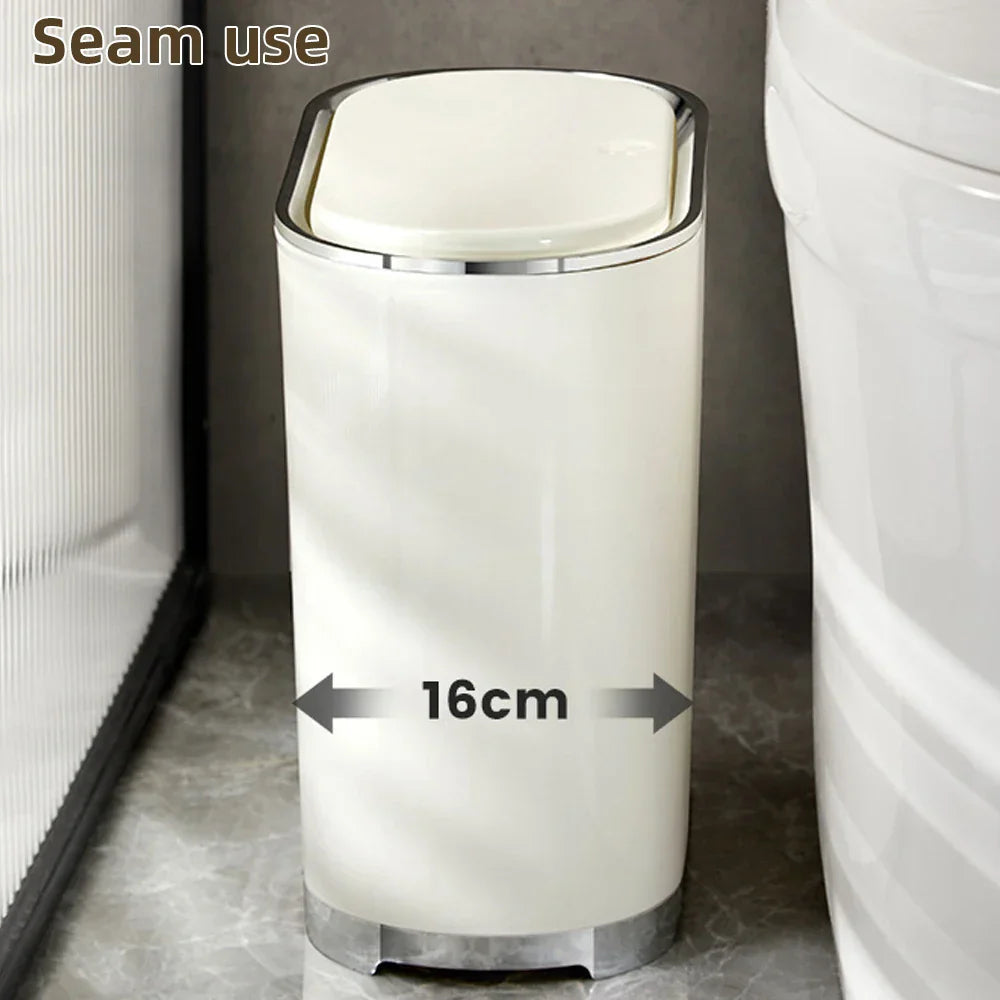 DecorBites™ Light Luxury Bathroom Trash Can with Lid for Kitchen, Living Room - Waterproof Narrow Waste Bin