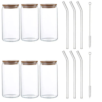 Taza de vidrio DecorBites™ con tapa de bambú - Taza de vidrio de borosilicato de alta calidad para té, jugo y café