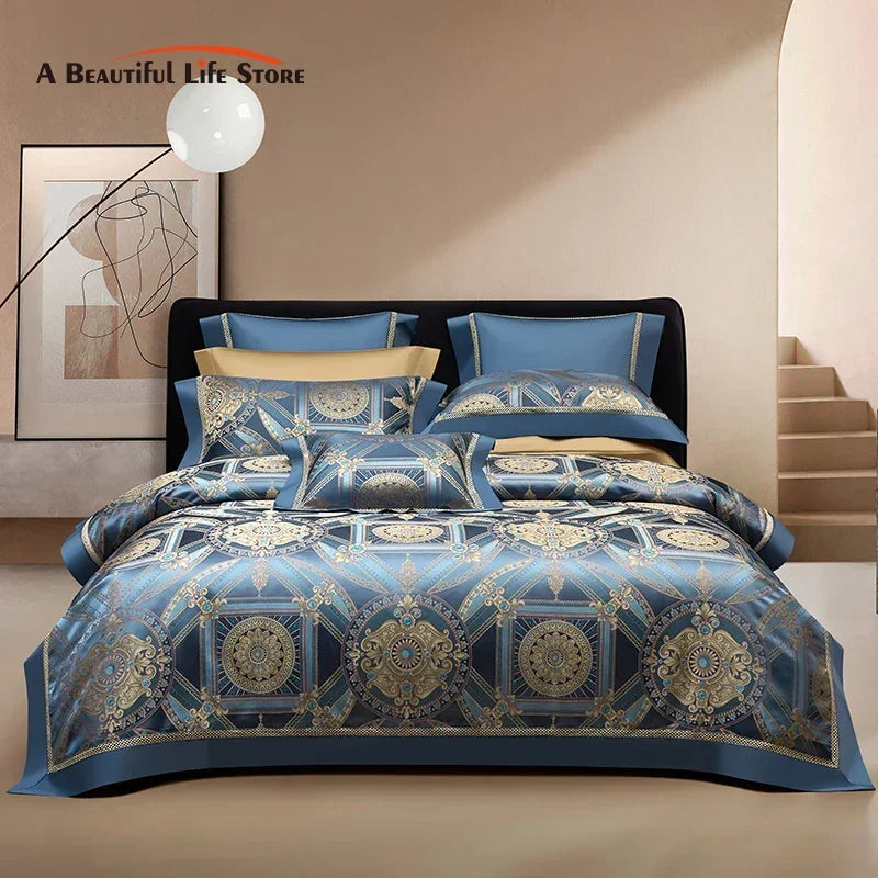 Decobites Luxury European Jacquard Duvet Cover Set with Satin Finish