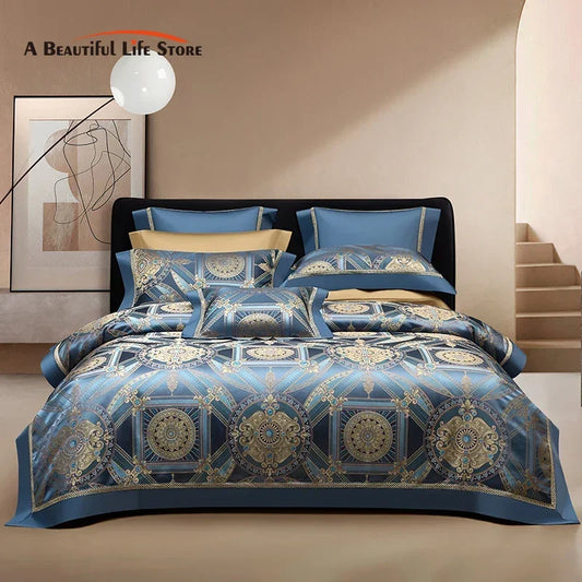 Decobites Luxury European Jacquard Duvet Cover Set with Satin Finish