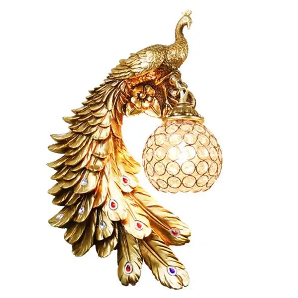 DecorBites™ Gold Peacock Crystal Wall Lamp: Elegant Nordic LED Light for Aisle & Walls