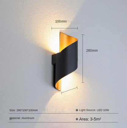 مصباح حائط خارجي من الألومنيوم من DecorBites™ مع إضاءة حلزونية لأعلى ولأسفل