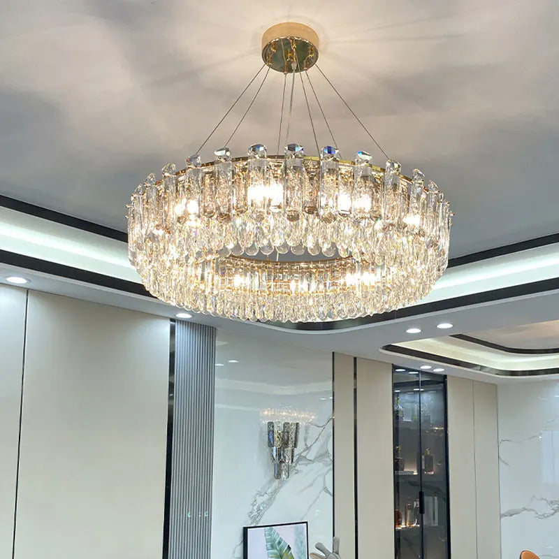 DecorBites™ Gold Round/Oval Crystal Chandelier for Living & Dining Room