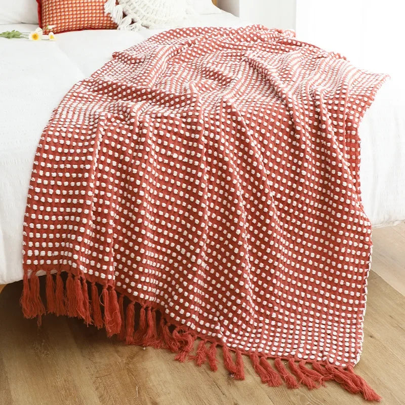 بطانية DecorBites™ محبوكة باللون الأبيض النوردي - غطاء ناعم ومريح للأريكة والسرير، مناسب لديكور المنزل والسفر