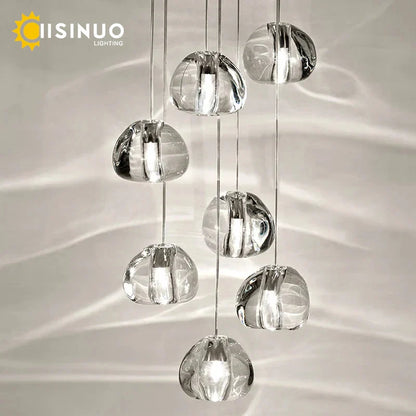 Lámpara de araña DecorBites™ con forma de bola de cristal: Lámpara colgante larga y ajustable para escaleras, ideal para el hogar y restaurantes.