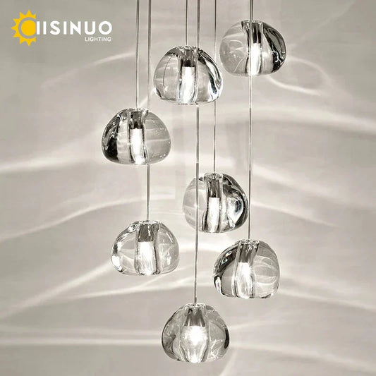 Lámpara de araña DecorBites™ con forma de bola de cristal: Lámpara colgante larga y ajustable para escaleras, ideal para el hogar y restaurantes.