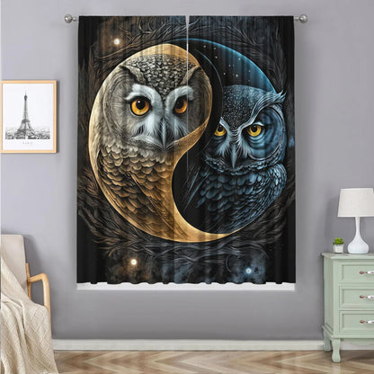 Night Owl Yin Yang Tai Chi Style Curtains by Decobites for Kitchens, Balconies, Cafes, Bedroom